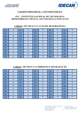 GABARITO PRELIMINAR - INT - INSTITUTO NACIONAL DE