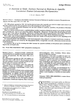A Anestesia no Sarah - Instituto Nacional de Medicina do Aparelho