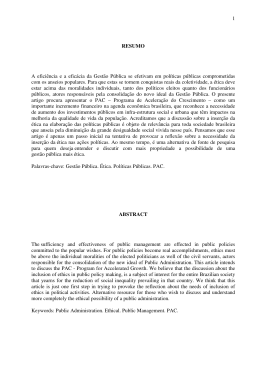 1 RESUMO A efici&ecirc;ncia e a efic&aacute;cia da Gest&atilde;o P&uacute;blica se efetivam