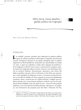 1- Velho tema, novos desafios &ndash; gest&atilde;o p&uacute;blica da imigra&ccedil;&atilde;o