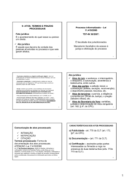 9- ATOS, TERMOS E PRAZOS PROCESSUAIS Fato jur&iacute;dico &Eacute; o