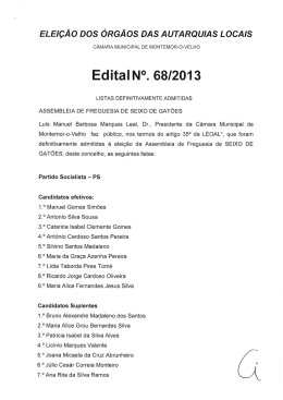 Edital N.º 68/2013 - Listas Definitivamente admitidas