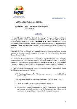 PROCESSO DISCIPLINAR N.º: 08/2015 Arguido(s): JOSÉ CARLOS