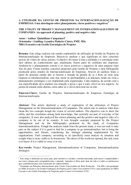 a utilidade da gest&atilde;o de projetos na internacionaliza&ccedil;&atilde;o de empresas
