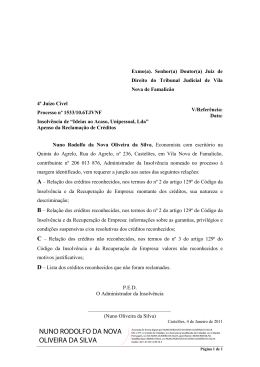 Relação dos créditos reconhecidos e não reconhecidos