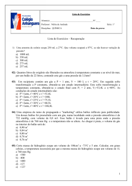 Lista de Exerc&iacute;cios &ndash; Recupera&ccedil;&atilde;o a) 1000 mL b) 350 mL c) 300 mL