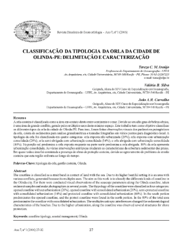 Classifica&ccedil;&atilde;o da Tipologia da Orla da Cidade de Olinda-PE