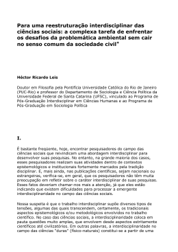 Para uma reestruturação interdisciplinar das ciências