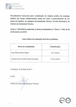 Lista unitária de ordenação final dos candidatos