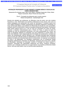 INTERA&Ccedil;&Atilde;O PROFESSOR E ALUNO: RELATOS DE