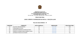 INSCRI&Ccedil;&Atilde;O CANDIDATO NOTA CURRICULO OBSERVA&Ccedil;&Atilde;O