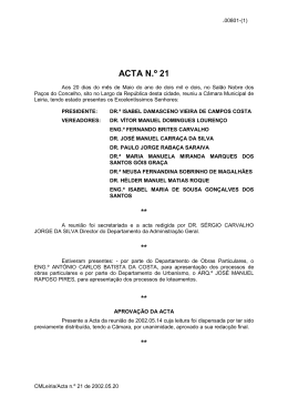 Reuni&atilde;o ordin&aacute;ria de 20 de Maio de 2002