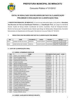 PREFEITURA MUNICIPAL DE MIRACATU Concurso P&uacute;blico n&ordm; 01