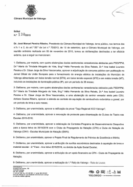 Deliberações da reunião de Câmara de 5 de novembro de 2015