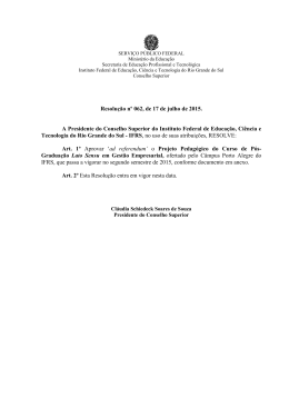 Resolução nº 062, de 17 de julho de 2015. A Presidente do
