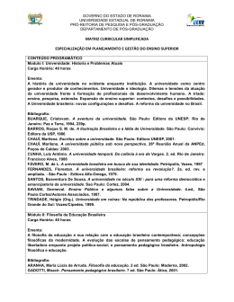 matriz curricular simplificada especialização em