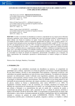 estudo do comportamento reol&oacute;gico de pastas de amido nativo