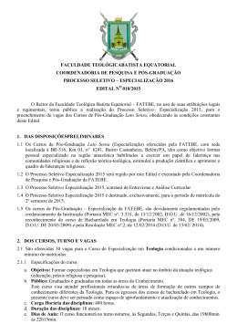 Edital Especializa&ccedil;&atilde;o em Teologia
