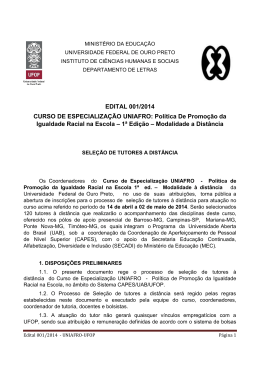 EDITAL 001/2014 CURSO DE ESPECIALIZA&Ccedil;&Atilde;O UNIAFRO