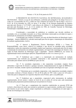 Portaria n.&ordm; 65, de 28 de janeiro de 2015. O PRESIDENTE