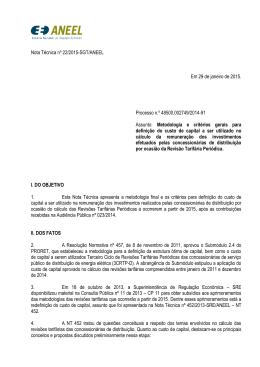 Nota T&eacute;cnica n&ordm; 22/2015-SGT/ANEEL Em 29 de janeiro de 2015