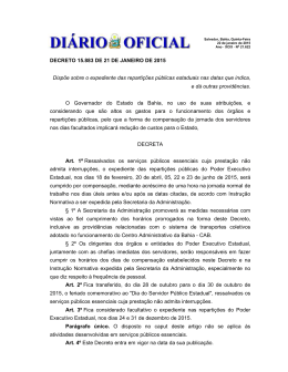 DECRETO 15.883 DE 21 DE JANEIRO DE 2015 Disp&otilde;e sobre o