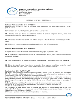 RESOLU&Ccedil;&Atilde;O DE QUEST&Otilde;ES JUR&Iacute;DICAS &ndash; Direito do Consumidor