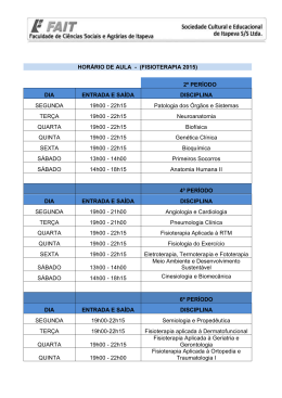 HORÁRIO DE AULA - (FISIOTERAPIA 2015) 2º PERÍODO DIA