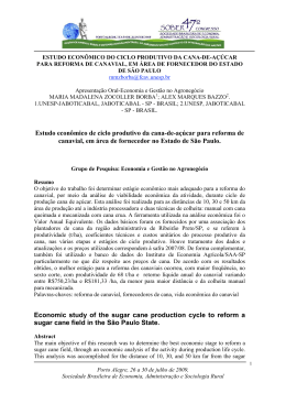 Estudo econ&ocirc;mico de ciclo produtivo da cana-de-a&ccedil;&uacute;car