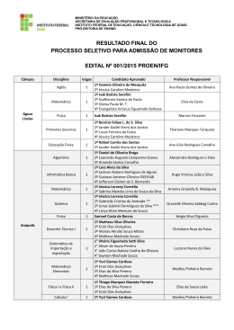Resultado Final da Sele&ccedil;&atilde;o para Monitoria- EDITAL 01/2015
