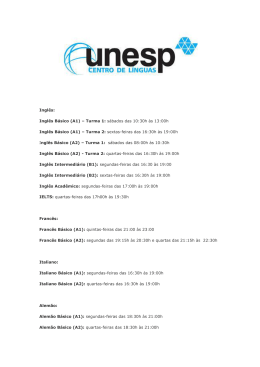 Ingl&ecirc;s: Ingl&ecirc;s B&aacute;sico (A1) &ndash; Turma 1: s&aacute;bados das 10:30h &agrave;s 13:00h