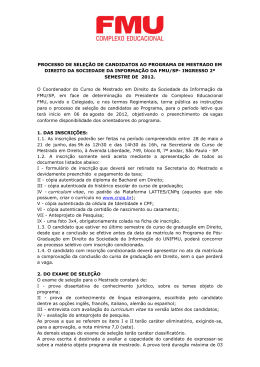 processo de sele&ccedil;&atilde;o de candidatos ao programa de mestrado em