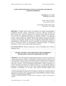 LAZER E PROCESSOS EDUCATIVOS: O OLHAR DE