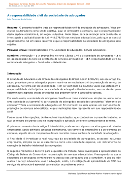 A responsabilidade civil da sociedade de advogados