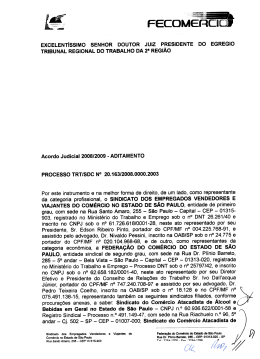 EGREGIO EXCELENT&iacute;sSIMO SENHOR DOUTOR - Sindilojas-SP