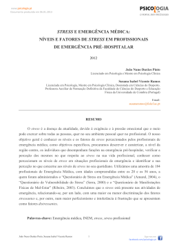 STRESS E EMERGÊNCIA MÉDICA: NÍVEIS E FATORES DE