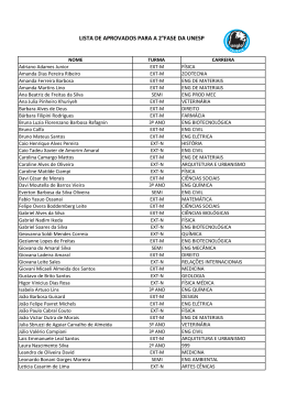 LISTA DE APROVADOS PARA A 2&deg;FASE DA UNESP