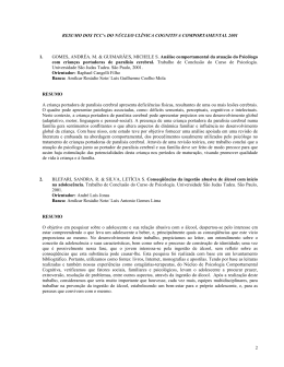 Resumos dos TCC`s do N&uacute;cleo de Psicodin&acirc;mica