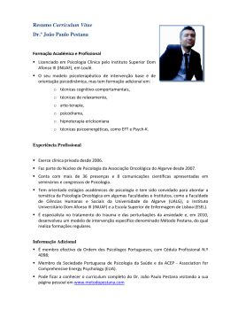 Resumo Curriculum Vitae Dr.ª João Paulo Pestana