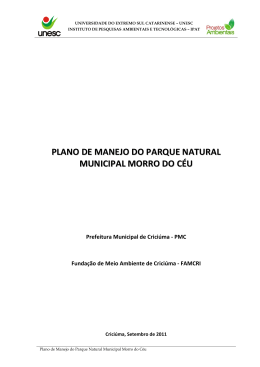 PLANO DE MANEJO DO PARQUE NATURAL MUNICIPAL