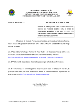 Edital N&ordm; 093-14 Pontua&ccedil;&atilde;o Preliminar Licenciatura em Inform&aacute;tica