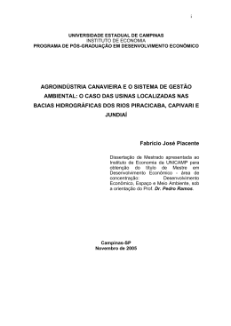 agroind&uacute;stria canavieira e o sistema de gest&atilde;o ambiental