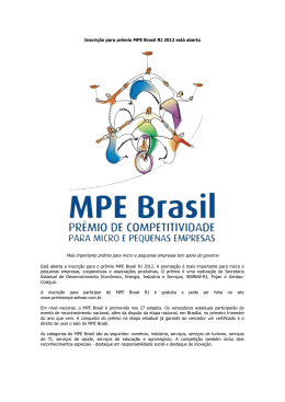 Inscrição para Prêmio MPE Brasil RJ 2012 está aberta