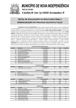 Edital de Divulga&ccedil;&atilde;o do Resultado Final do Processo Seletivo n&ordm; 01