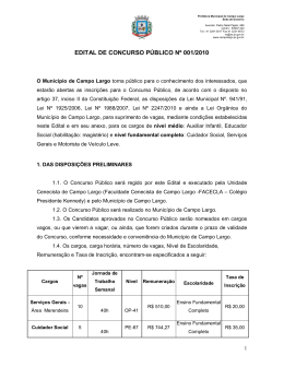 EDITAL DE CONCURSO P&Uacute;BLICO N&ordm; 001/2010