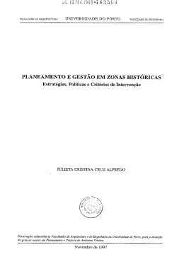 PLANEAMENTO E GESTÃO EM ZONAS HISTÓRICAS