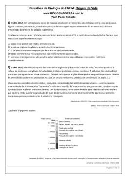 Quest&otilde;es de Biologia do ENEM: Origem da Vida