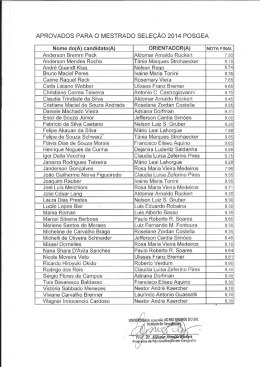 Aprovados para sele&ccedil;&atilde;o de Mestrado 2014