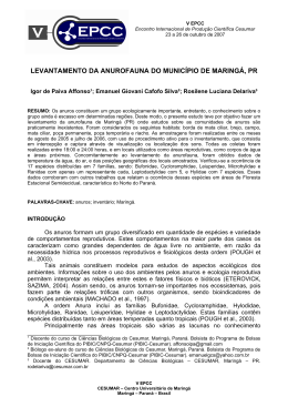 levantamento da anurofauna do munic&iacute;pio de maring&aacute;, pr