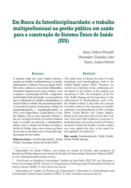 Em Busca da Interdisciplinaridade: o trabalho multiprofissional na